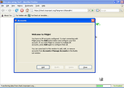 Pidgin and Firefox startup windows