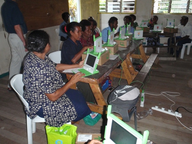 Teacher Training on XOs in Gaire with 6 - 8 teachers 