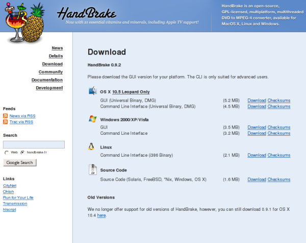 handbrake download page