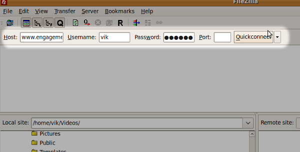 Filezilla: Login