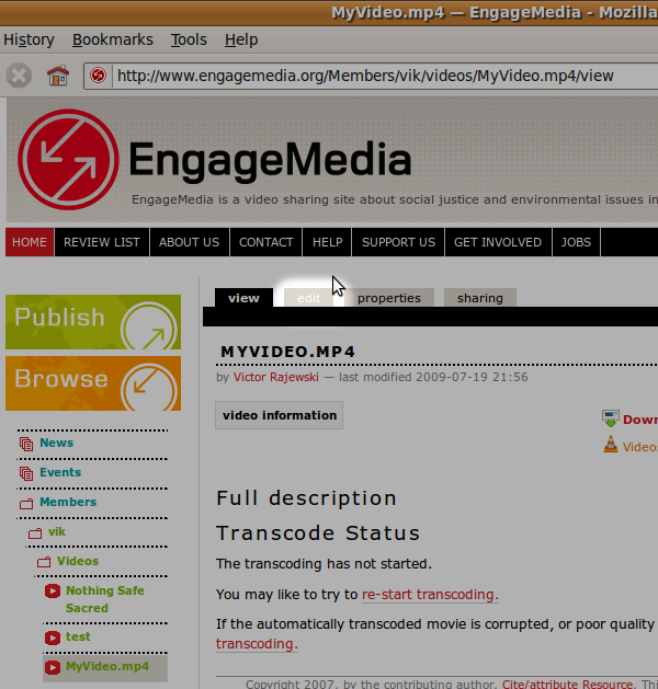Metadata: edit video button