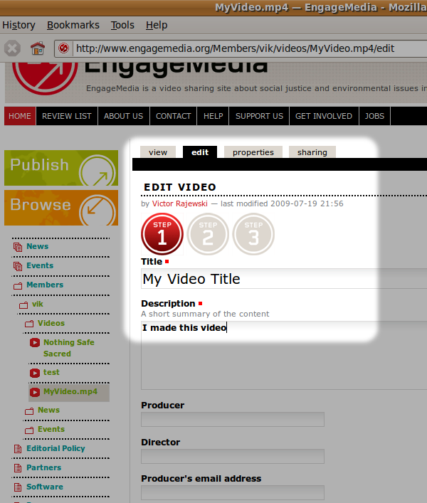 Metadata: edit video step 1