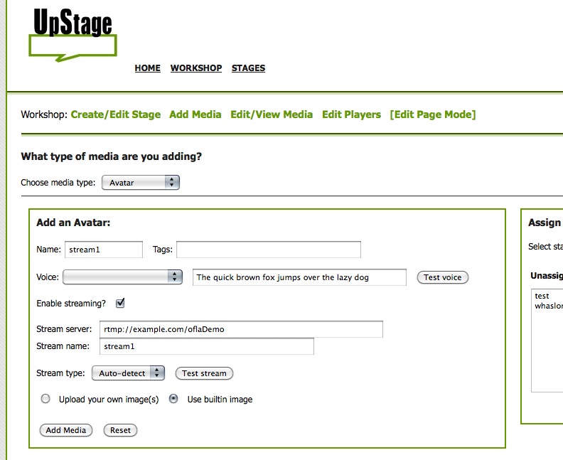 Adding a stream avatar